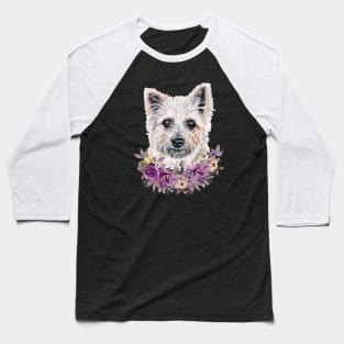 Cute Cairn Terrier With Flowers Illustration Art Baseball T-Shirt